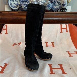 UGG Black Suede Wooden Heeled Boots Vintage